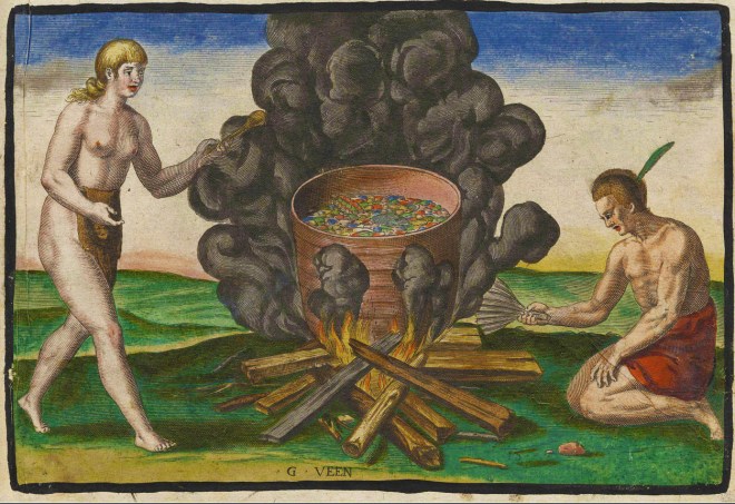 Thomas de Bry engraving modelled after John White's watercolor. 