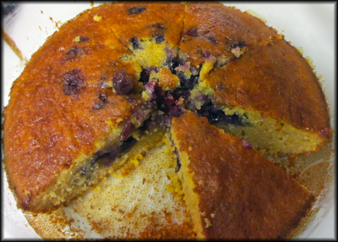 Blueberry cornmeal cake.