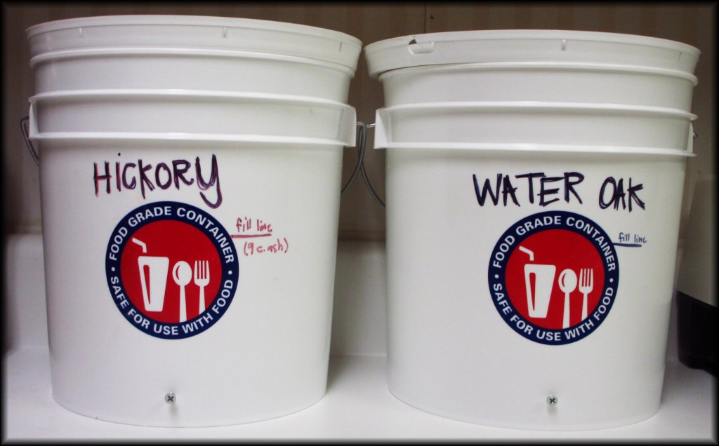 Two buckets I used to make woodash lye.