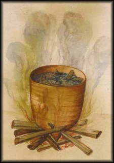 John White watercolor of an Indian cooking pot, in Thomas Hariot's book.