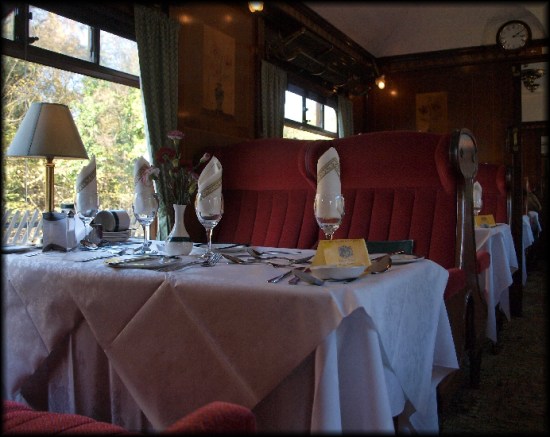 Interior of a Pullman dining car.